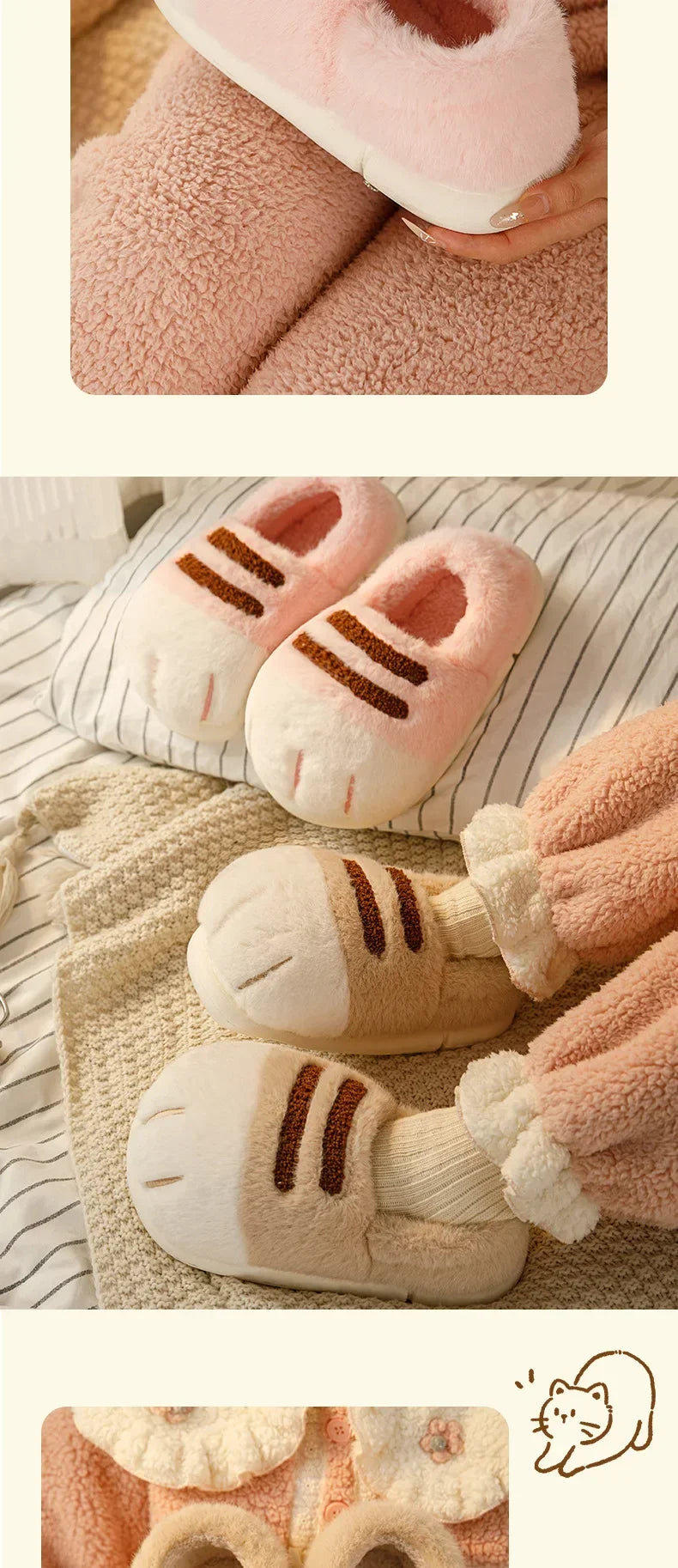 Pantuflas Pata de Gato 🐾 | Zapatillas de Casa Kawaii Peludas para Mujer