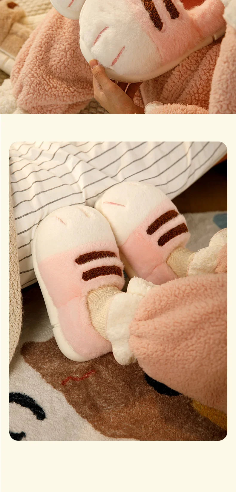 Pantuflas Pata de Gato 🐾 | Zapatillas de Casa Kawaii Peludas para Mujer